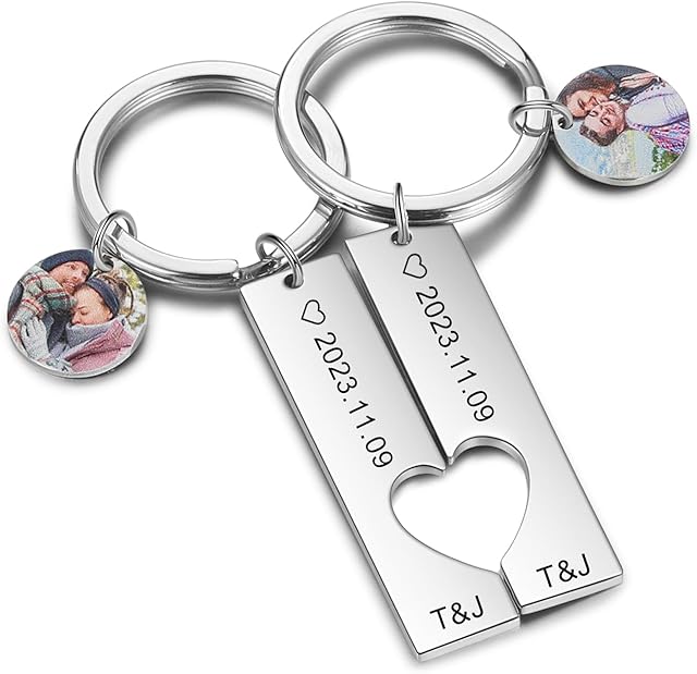 Glooraca Couple Gifts Personalised Keychain with Picture Custom Photo Keychain for Boyfriend Girlfriend Matching Keychains for Couples