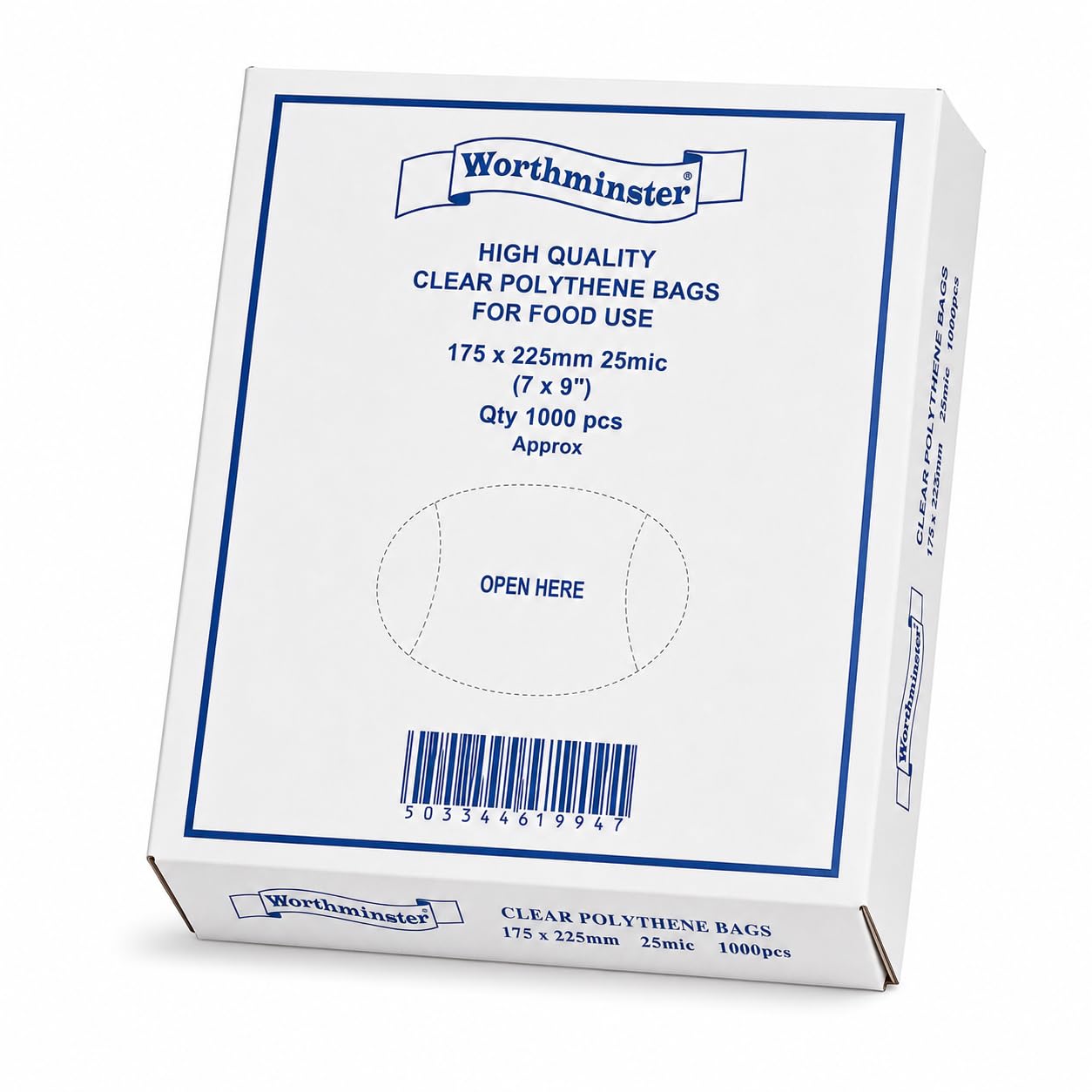 Sabco - Clear Food Grade Polythene Bags 1000 Pack, 25 Micron 100 Gauge Plastic Bags in Dispenser Box, Food Grade Storage Bags (7" x 9")