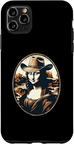 Funda divertida para iPhone 11 Pro Max Mona Lisa Cowgirl - Sombrero de vaquero Mona Lisa