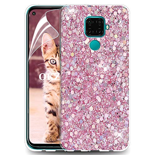 OKZone Funda para Huawei Mate 30 Carcasa Purpurina [con Protector Pantalla], Cárcasa Brilla Glitter Brillante TPU Silicona Teléfono Smartphone Funda Móvil Case (Rosado)