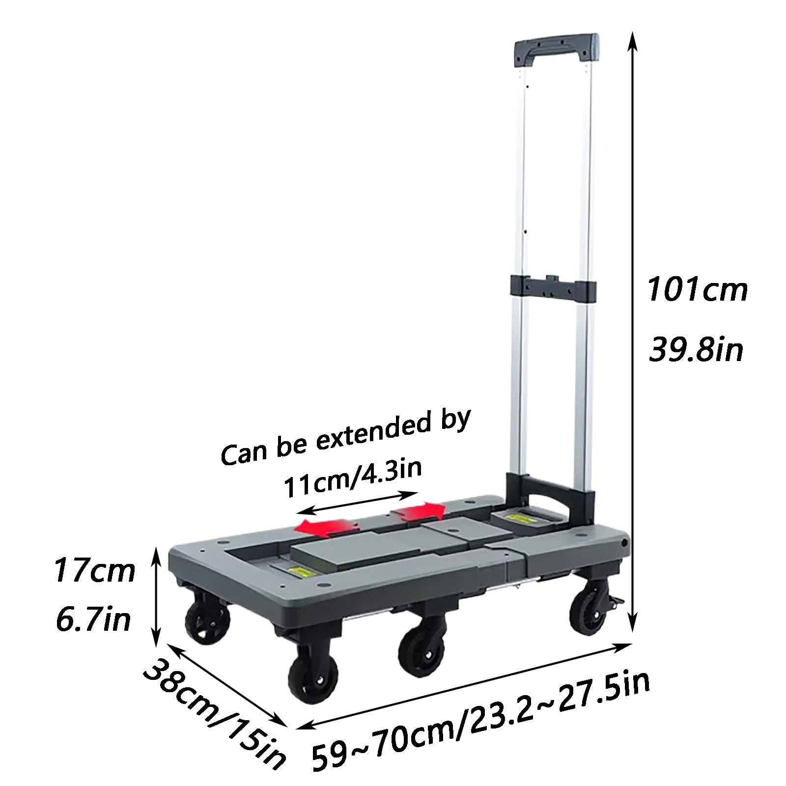 Plattformwagen, Tragfähigkeit 150 kg, einziehbares Fahrgestell, platzsparend(Black)