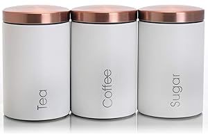 MegaChef Tea Coffee Sugar Canister Set - 3 Piece Kitchen Storage Set in Matte White