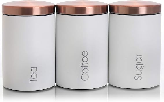 MegaChef Essential Kitchen Storage 3 Piece Sugar, Coffee and Tea Canister Set in Matte White