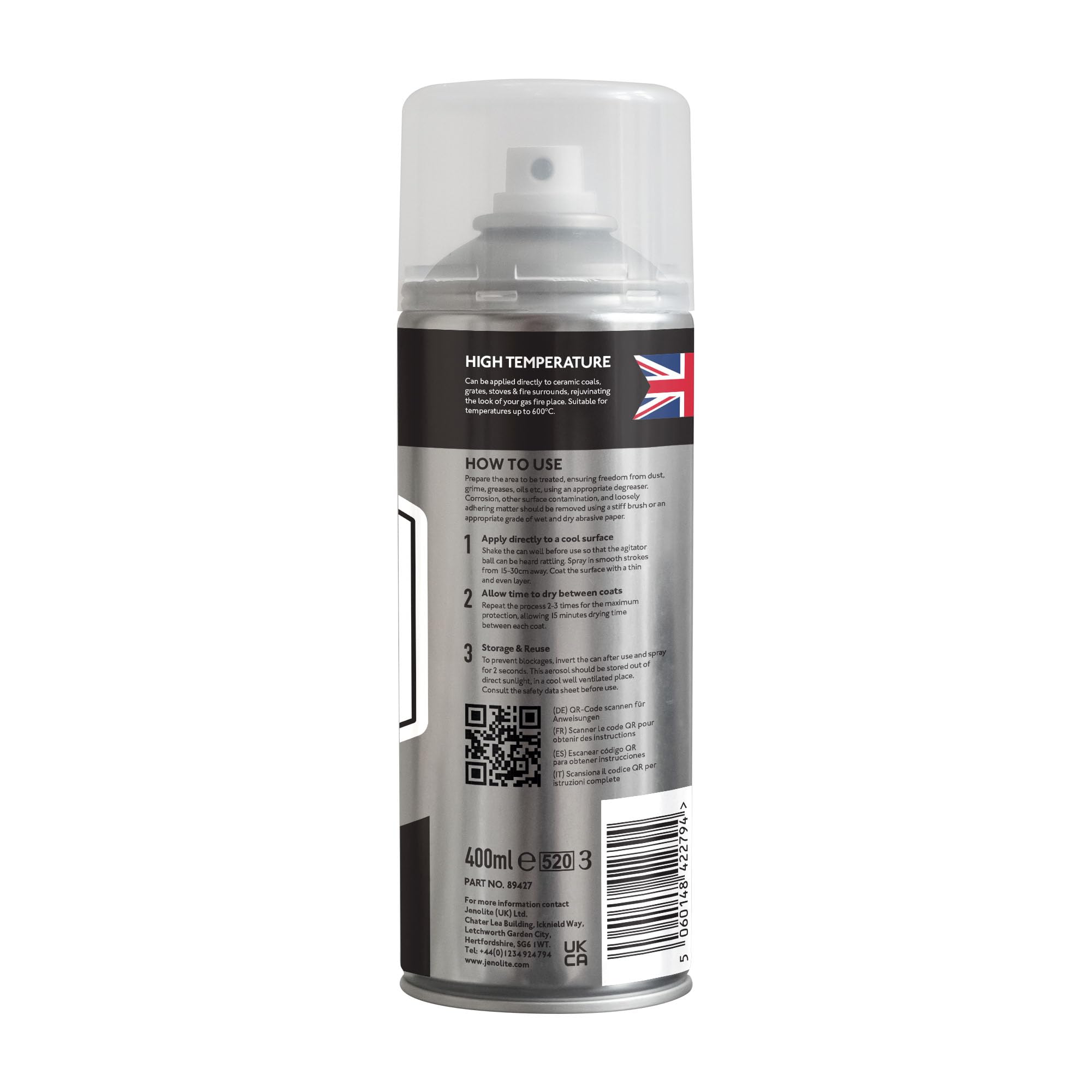 JENOLITE Vernice per carbone nero – 3 x 400 ml – Ringiovanire carboni artificiali, fuochi a gas, fuochi, stufe, canne fumarie, ecc. Finitura opaca (adatta per temperature fino a 600ºC / 1100ºF)