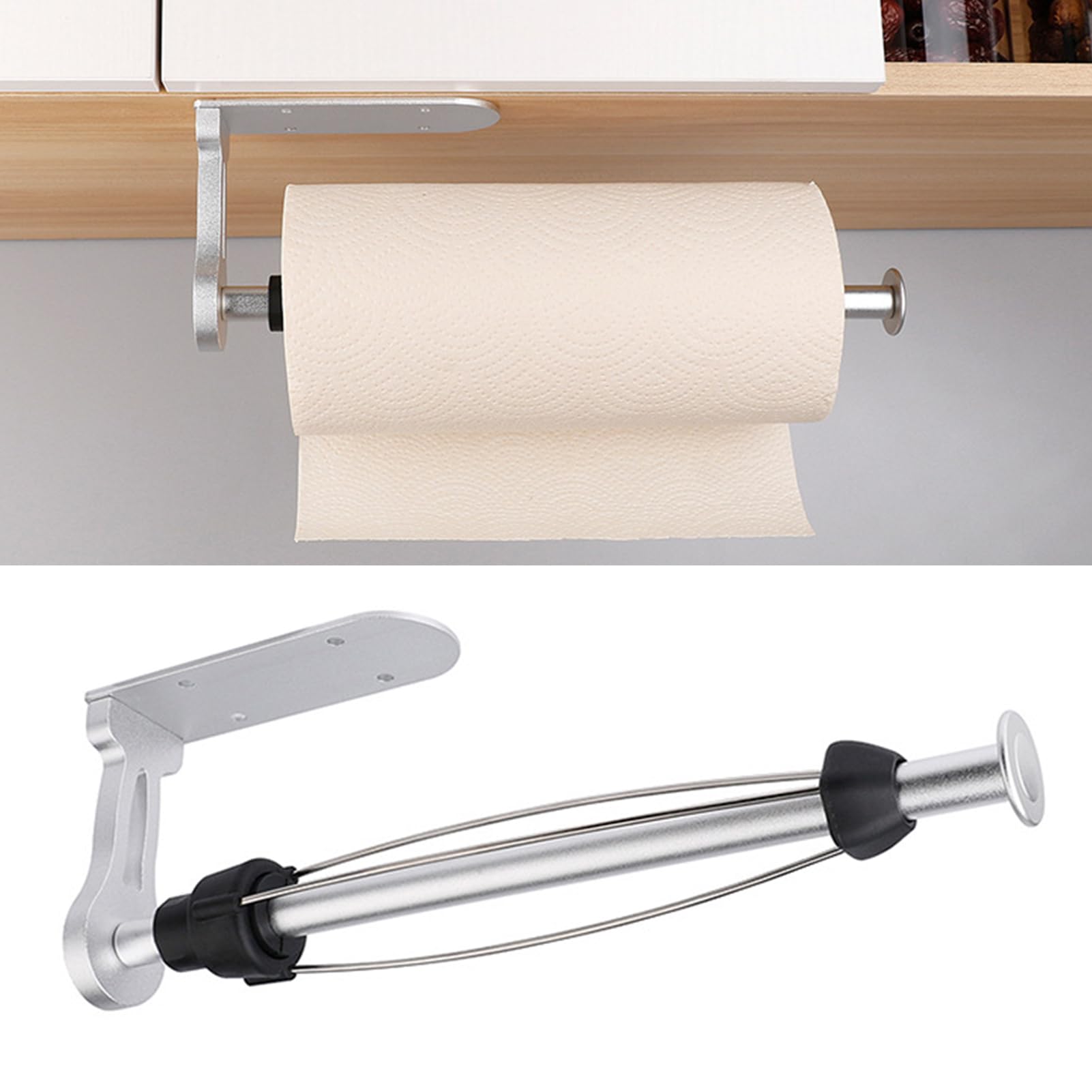 Pasdrucn Kitchen Roll Holder Under Cabinet, One-handed Tearing Paper Towel Holder with Damping System, Stainless Steel Kitchen Towel Holders, Stainless Steel Kitchen Roll Holder (Silver)
