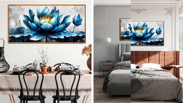 Amazon.com: Ouzzlie Large Flower Wall Decor Blue Wall Art for