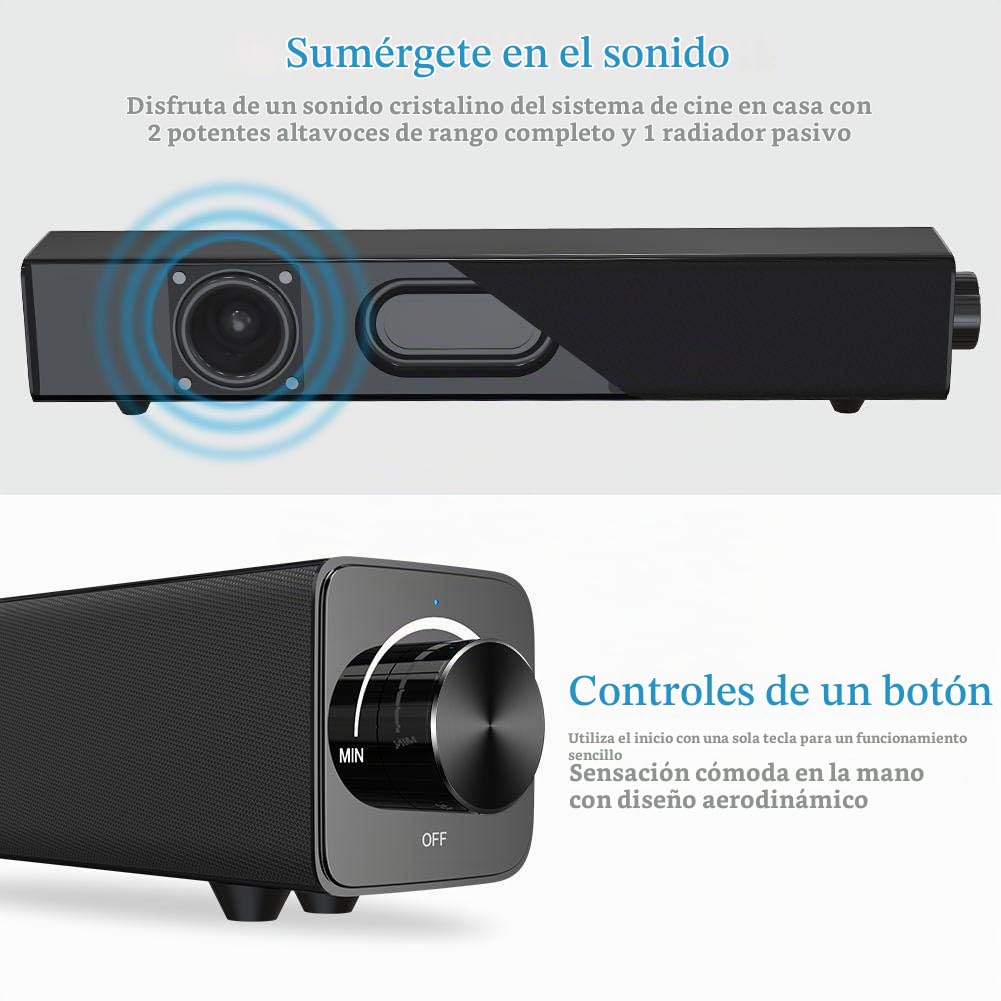 Barra de sonido Altavoz Bluetooth, 20W con cable e inalámbrico Cine en casa Altavoz Bluetooth Audio Surround Barra de sonido Bluetooth para TV, PC, teléfono celular, tabletas