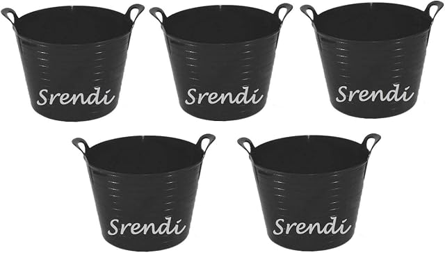 Easy Shopping 5 x 14 Litre Flexi Tub Garden Home Flexible Colour Rubber Storage Container Bucket Polyethylene Flex Tub- MADE IN U.K. (Black)