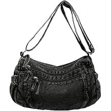 CORIOS Denim Shoulder Bag for Women Retro Handbag Jean Purse Large Capacity Crossbody Bag Lightweight Satchel Messenger Bag Casual Top Handle Bag Travel Work Shopping Daily Use Tote Black