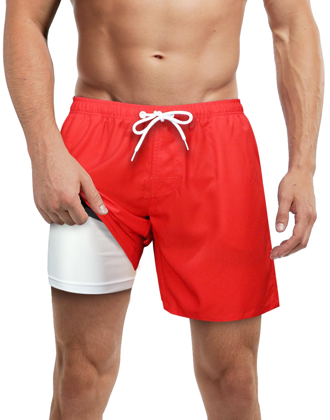 LUCOWEE Mens Swim Trunks with Compression Liner Anti Chafe Quick Dry UPF 50+ Swimming Shorts 5" 7" Inseam Bathing Suit