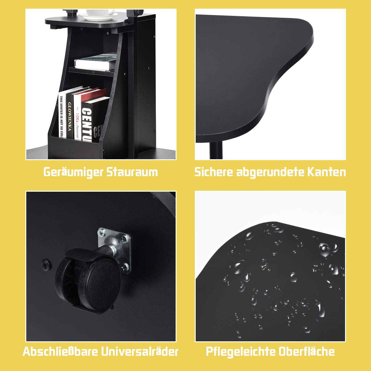 COSTWAY Mobiler Stehpult, höhenverstellbarer Rednerpult mit neigbarer Tischplatte & offenen Fächern, Schreibpult zum Stehen oder Sitzen, Stehtisch auf Rollen für Heimbüro (55 x 40 x 66-110 cm,Schwarz)