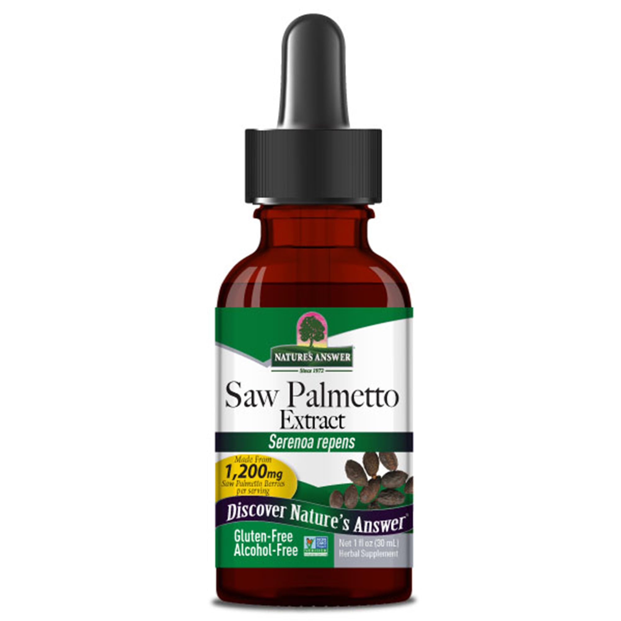 Nature's Answer, Saw Palmetto Extract (Extrait de Palmier Nain), Sans Alcool, Gouttes végétaliennes, 30ml, Sans Gluten, Sans Soja, Végétarien, Sans OGM