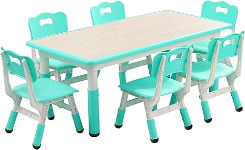 Miniatura 13 de GAOMON Juego de mesa y 6 sillas para niños, altura ajustable, juego de mesa y silla para niños de 2 a 10 años, máximo 300 libras, mesa de arte de
