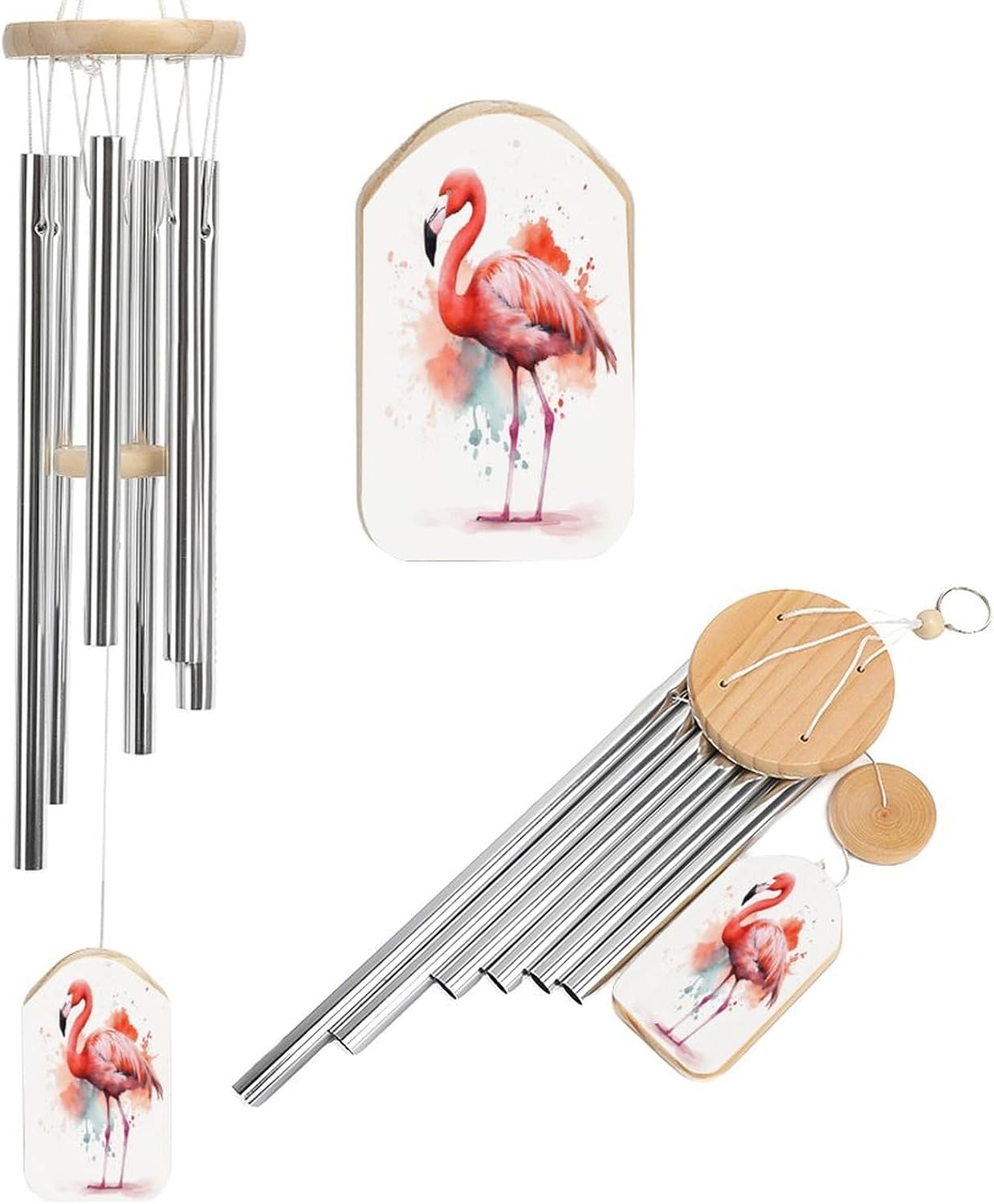 Outdoor Wind Chimes, Watercolor Flamingo Printed Wind Chimes,Simple Wind Chimes,Curtain Wind Chimes for Home Decoration