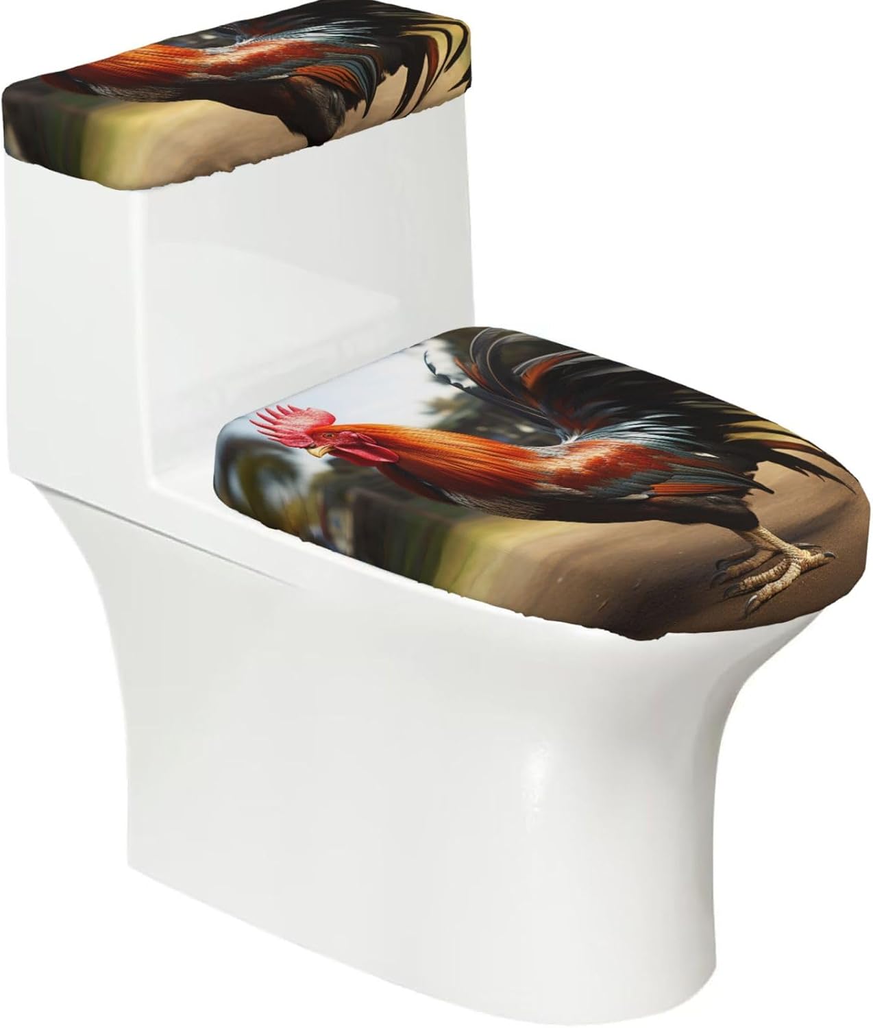 Proud Rooster Toilet Tank Cover And Toilet Lid Cover Set Stretch Bathroom Toilet Lid Seat Cover