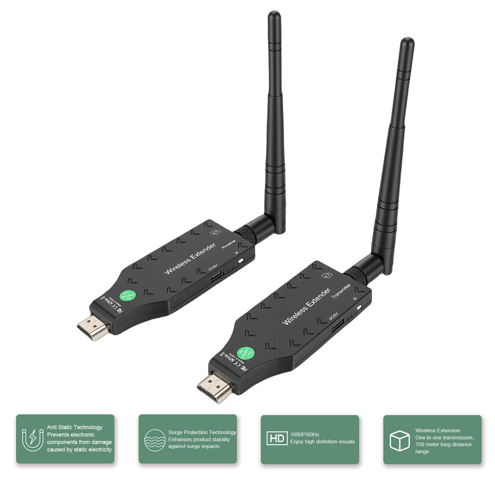 Bezprzewodowy Nadajnik i Odbiornik HDMI o Dużym Zasięgu 492 Stóp, Dwuzakresowy Zestaw Przedłużacza Wideo 5G/2,4G 1080P, Adapter Screen Mirroring do Laptopa PC do Projektora