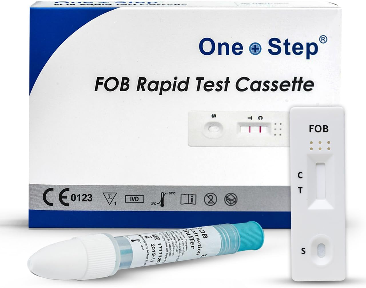 One Step Bowel Test, 2 Test Pack, Colon Faecal Screening Test Kit, Occult Blood in Stools Home Testing, FOB Detection, Ulcers, Polyps, Colitis, Cancer Screen