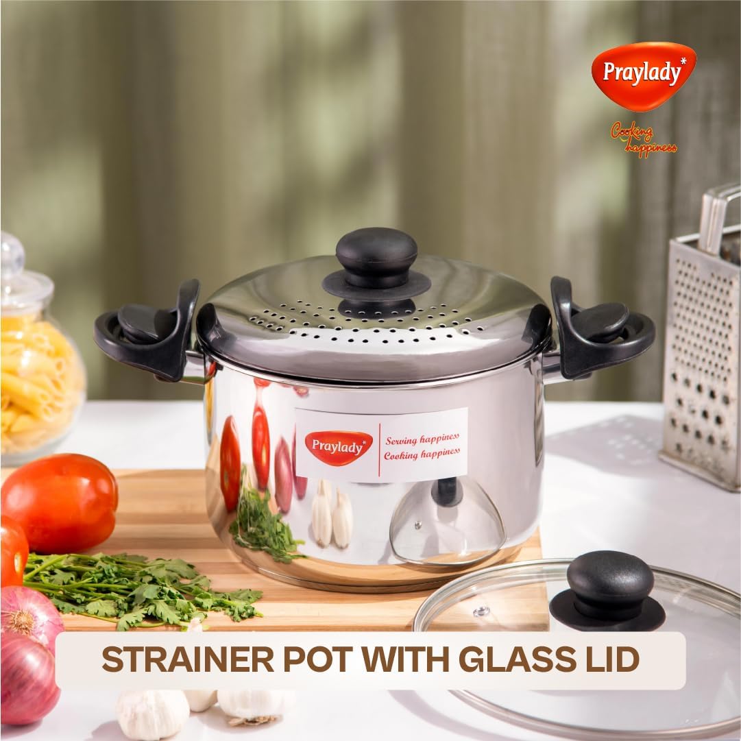 Praylady Stainless Steel Strainer Pot - 3L, Induction Base -4 Praylady Stainless Steel Strainer Pot - 3L, Induction Base -4