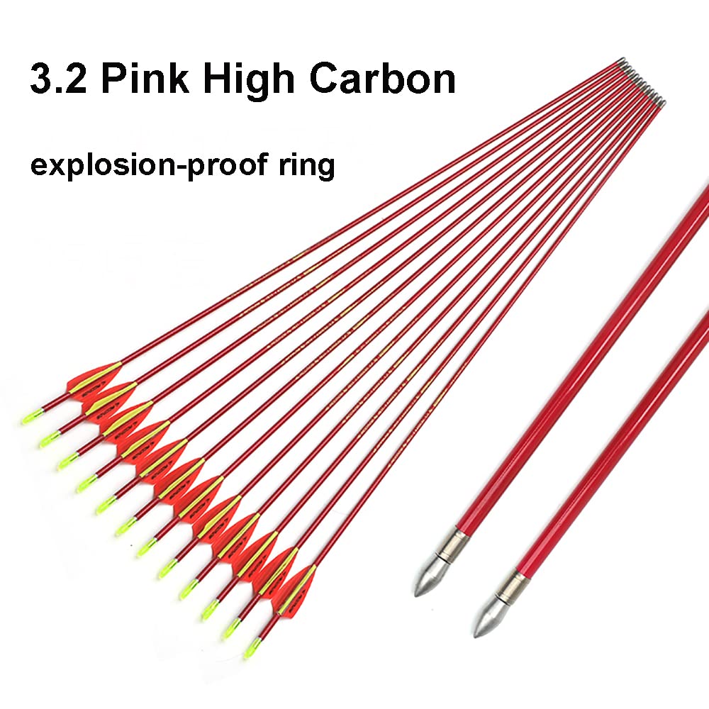 ACCMOS 6/12 pz Freccia di Tiro con L'Arco ID 3,2 mm Frecce per Bersagli, Spine 600 700 800 Caccia Frecce di Pratica 40T High Carbon con Anello in Alluminio Antideflagrante (31inch, 12pcs Spine 700)