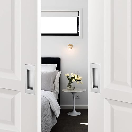 Miniatura 5 de Ravinte Paquete de 4 manijas de níquel cepillado para puerta corrediza de armario, tiradores empotrados plateados de 4.72 pulgadas de longitud