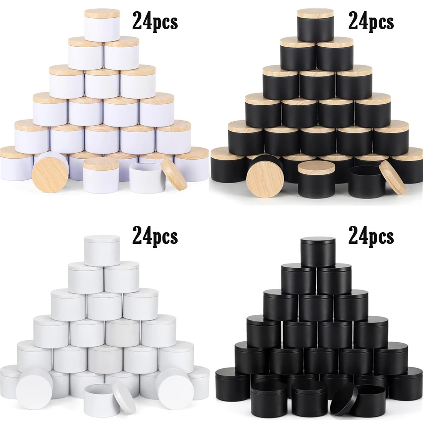 XCTDSVAH Barattoli Vetro Con Coperchio Contenitori for candele vuoti in metallo, 24 pezzi/scatola, barattoli da 4 once con coperchi for la realizzazione(4oz-Black 01-24pcs)