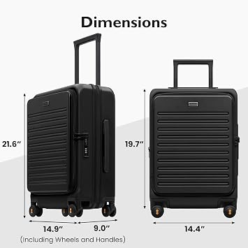 LEVEL8 Top Opening Carry on Luggage with Narrow Trolley Handle, Large Suitcases with Wheels Airline Approved, Expandable Hardside Luggage with Spinner Wheel for Men Women, 20 Inch, Black