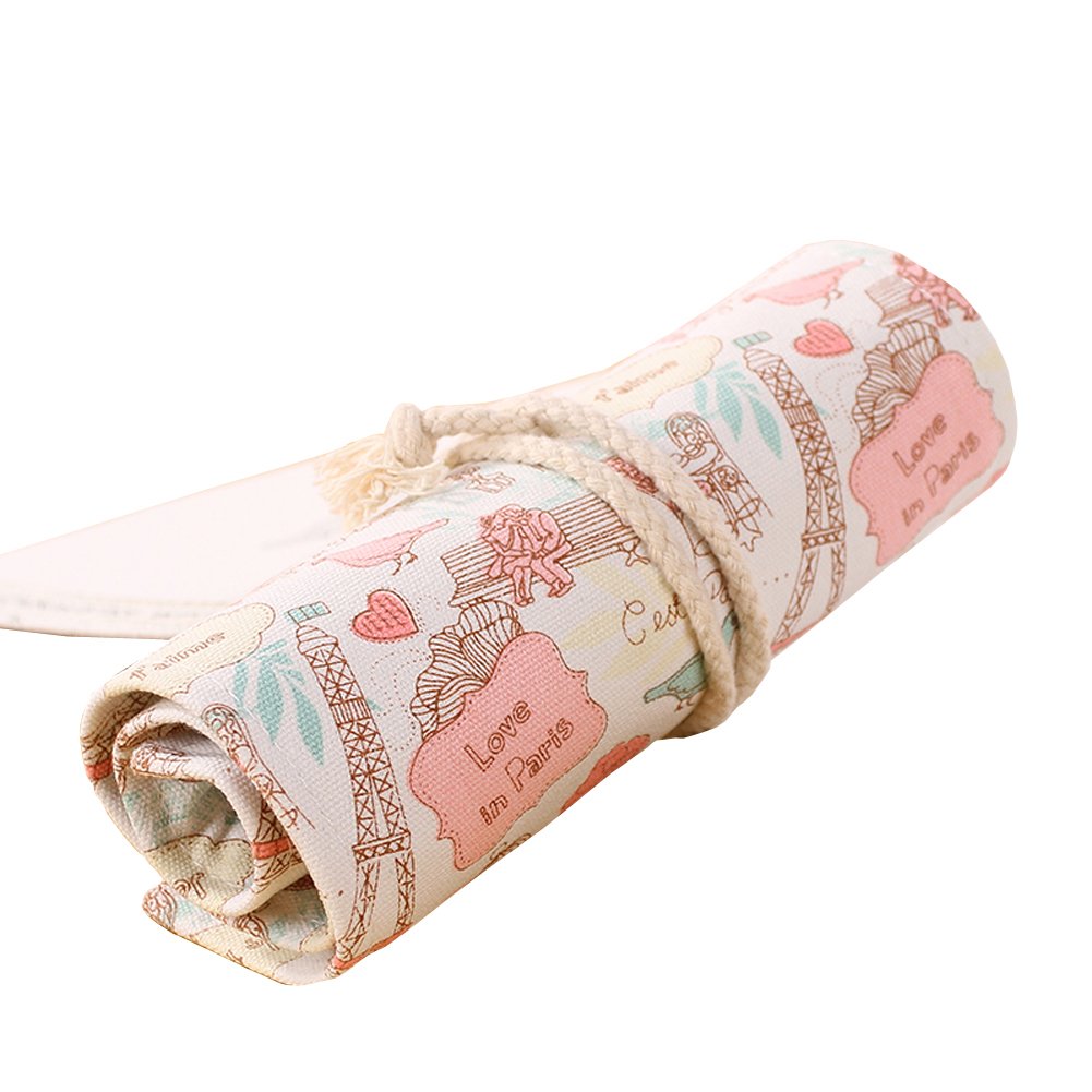 Hflove Women Pencil Bag Canvas 48 Hole Pencil Case Bag Drawing Pencils Case