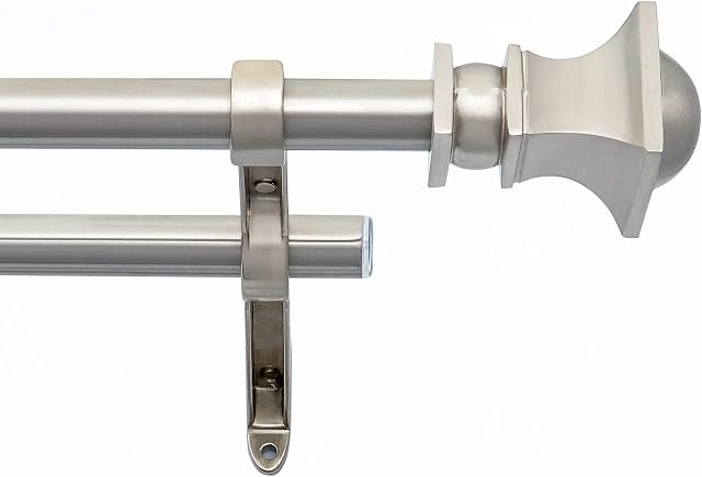 Deco Window 19/16 MM Adjustable 91 cm to 168 cm Silver Double Curtain Pole/Rod for Windows and Door with Decorative Finials & Brackets Set