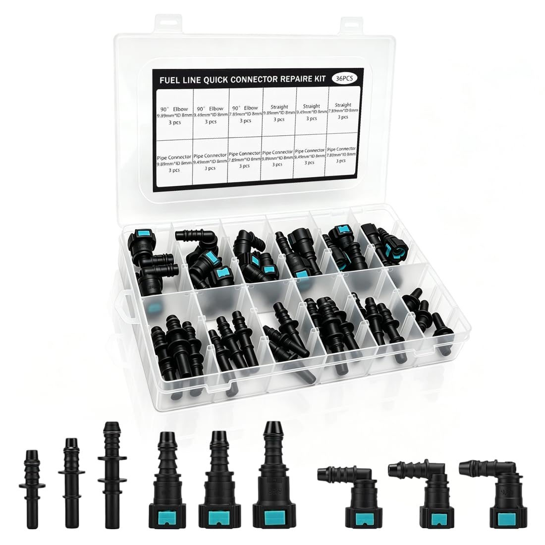 Set di riparazione per tubi del carburante, assortimento da 36 pezzi di raccordi rapidi per tubi del carburante,raccordi a vite per tubi flessibili, raccordi ad angolo diritto, giunti per tubi