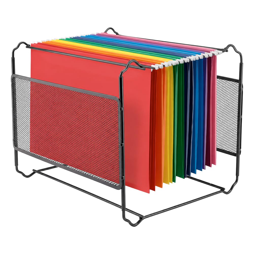 SUPERFINDINGS Organizer per cartelle portadocumenti da appendere, in rete di ferro, 33 x 28 x 25,5 cm, formato lettera, organizer per documenti da appendere per casa e ufficio, nero