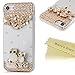 iPhone 7 Case (4.7 inch) - Mavis's Diary 3D Handmade Bling Crystal Golden Flowers Opal Owls Shiny Sparkle Diamonds Rhinestone Gems Full Around Protective Clear Hard PC Cover