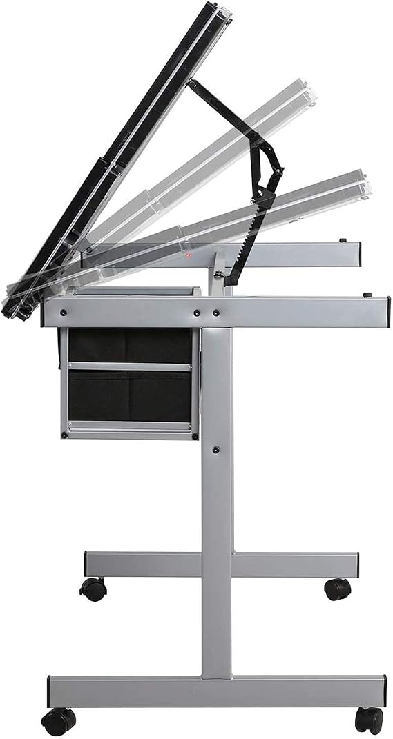 Adjustable Drawing Table with Tilting Tabletop and 2 Storage Drawers, Drawing Table Artist Desk Computer Desk for Home Office