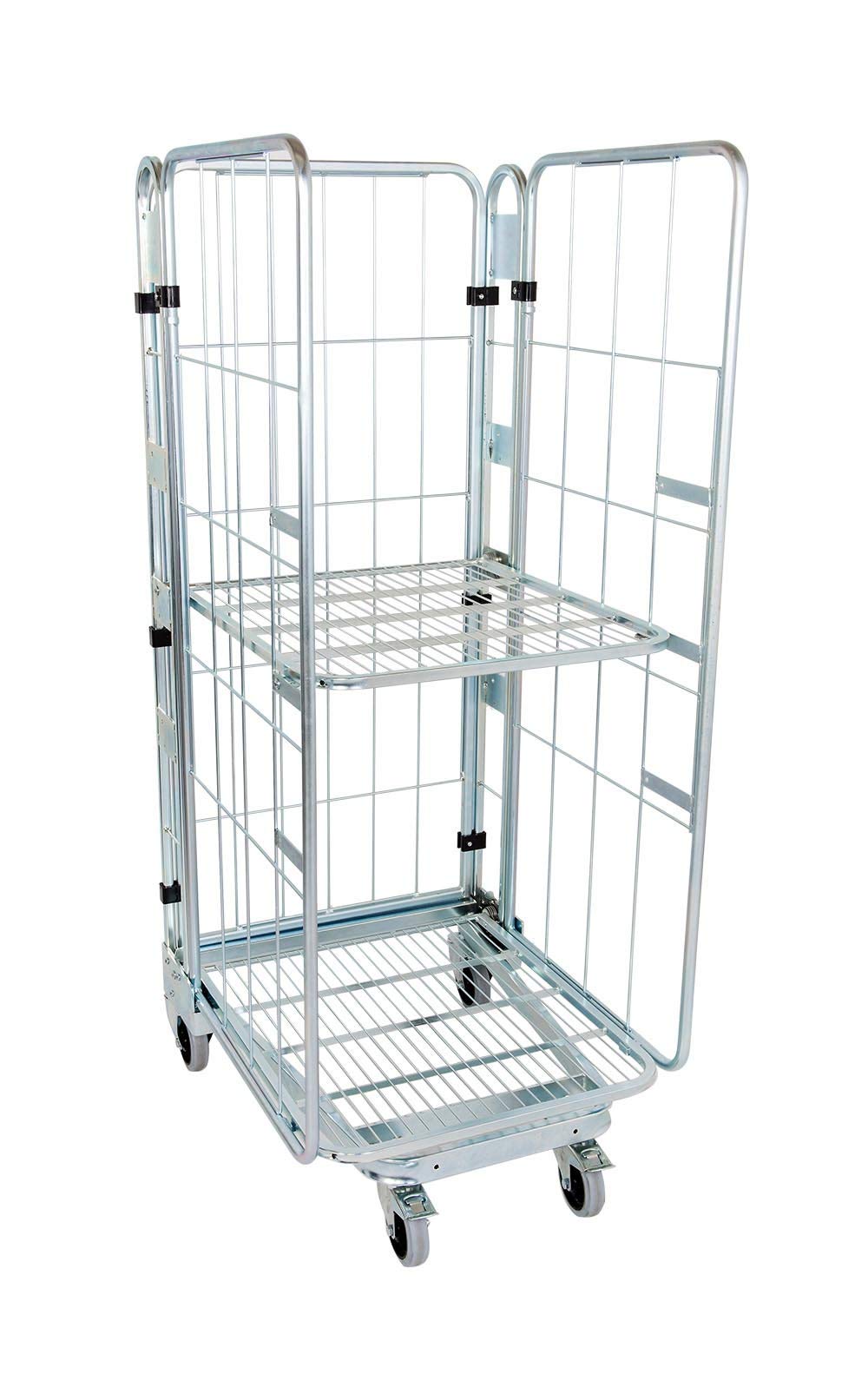 Rollbehälter 729 x 818 mm Höhe 1770 mm 3-seitig verzinkt nestbar mit klappb. Zwischenboden