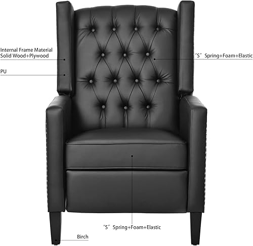 Miniatura 6 de Silla reclinable para adultos, silla de piel sintética con respaldo de ala, sillas decorativas modernas de mediados de siglo, sillón reclinable con