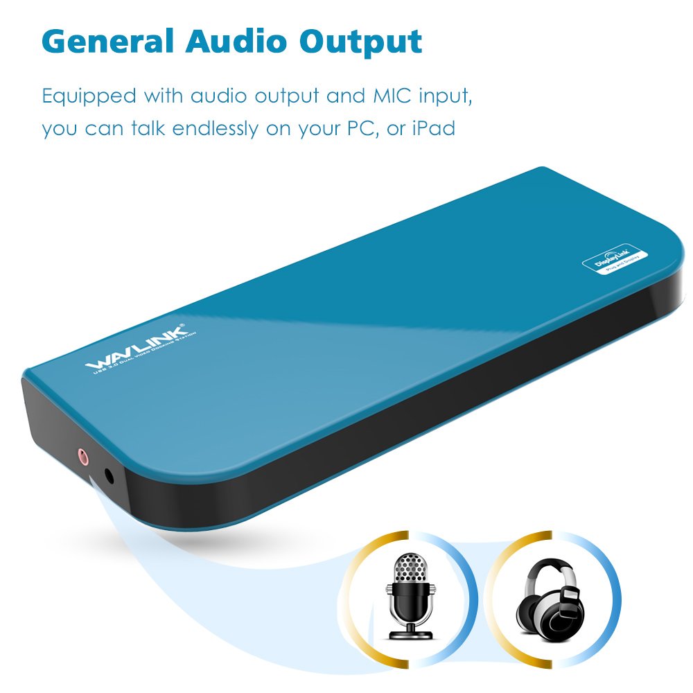 WAVLINK Estación de Acoplamiento Universal USB 3.0 para portátil con Doble Pantalla de vídeo Salidas HDMI/DVI/VGA hasta 2048 x 1152, Gigabit Ethernet, 6 Puertos USB