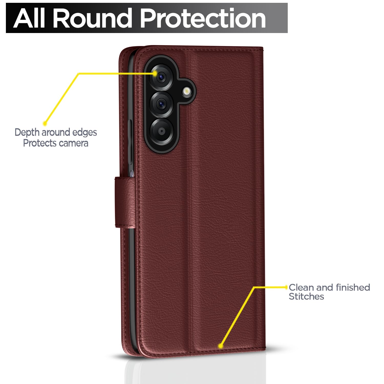 Pikkme Flip Cover for Samsung Galaxy M17 5G / A17 5G / F17 5G Leather Finish | Inside TPU with Card Pockets | Wallet Stand and Shock Proof | Complete Protection Flip Case(Brown) — Amazon image 4