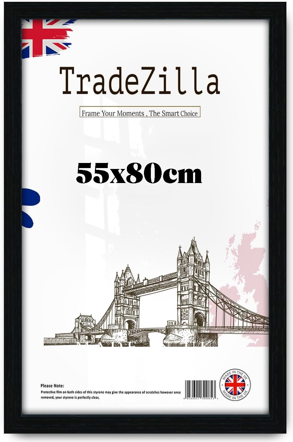 TradeZilla 55x80 CM MDF Poster Frame | Elegant Eton Wood Finish Picture Frame | Perfect for Posters, Photography & Wall Art | Ideal for Stylish Home & Office Display - (Black)