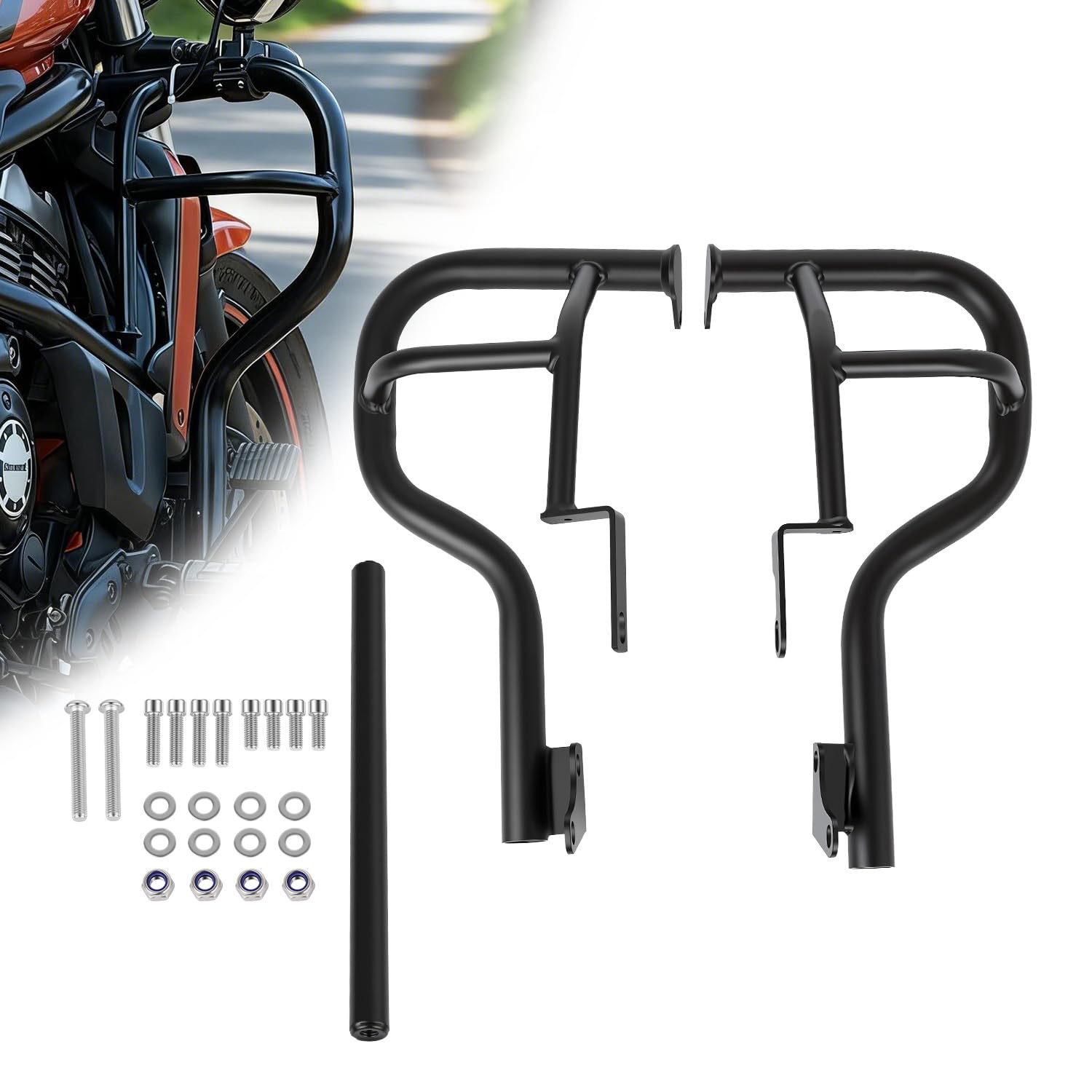 CHIFUN Barras de Choque de Carretera de 1.25 Pulgadas de Repuesto de Acero Grueso para Kawasaki Vulcan S 650 VN650 EN650 2015-2022, Barras de protección de Marco de Motocicleta Negras