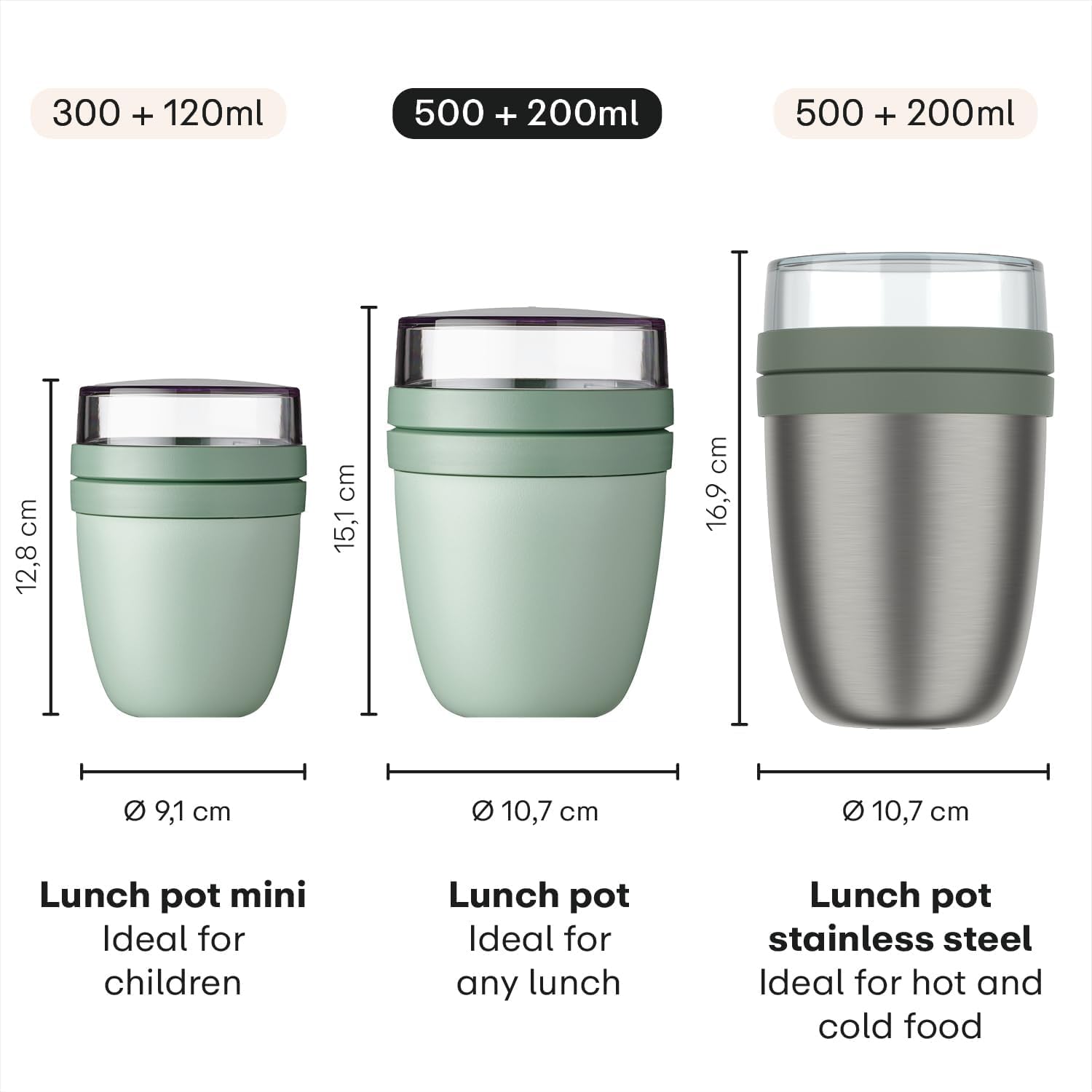 Mepal | Pojemnik na lunch Ellipse Mixed | Campus Red + Vivid Green | Kubek na musli na wynos | Przegródka na jogurt i musli | 500 ml + 200 ml | Nadaje się do zamrażarki, kuchenki mikrofalowej i