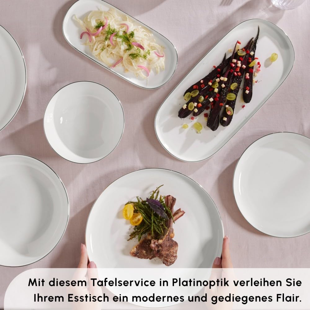 Karaca Streamline Favaro - Servizio da tavola per 12 persone, set da 53 pezzi, ciotola e piatti, in porcellana Bone Cina, zuppe, dessert e piatti