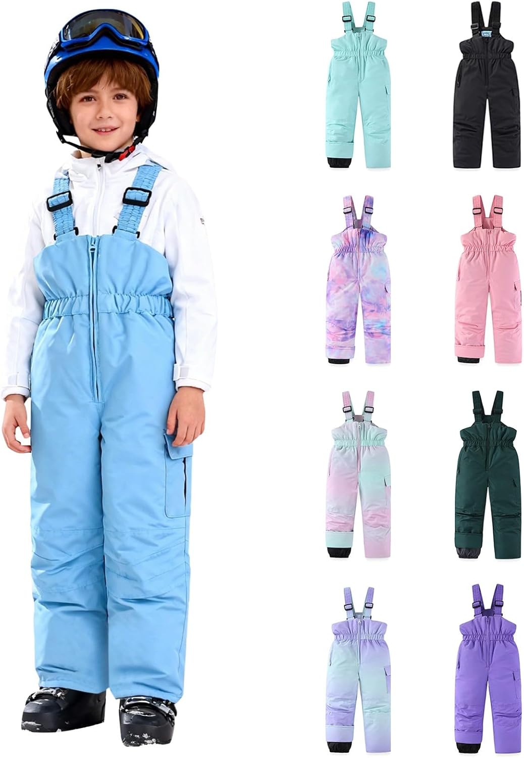 Girls Thermal Snow Pants Boys Winter Waterproof Ski Overalls Kids Elastic Snowboard Jumpsuit Quilted Down Snowsuit