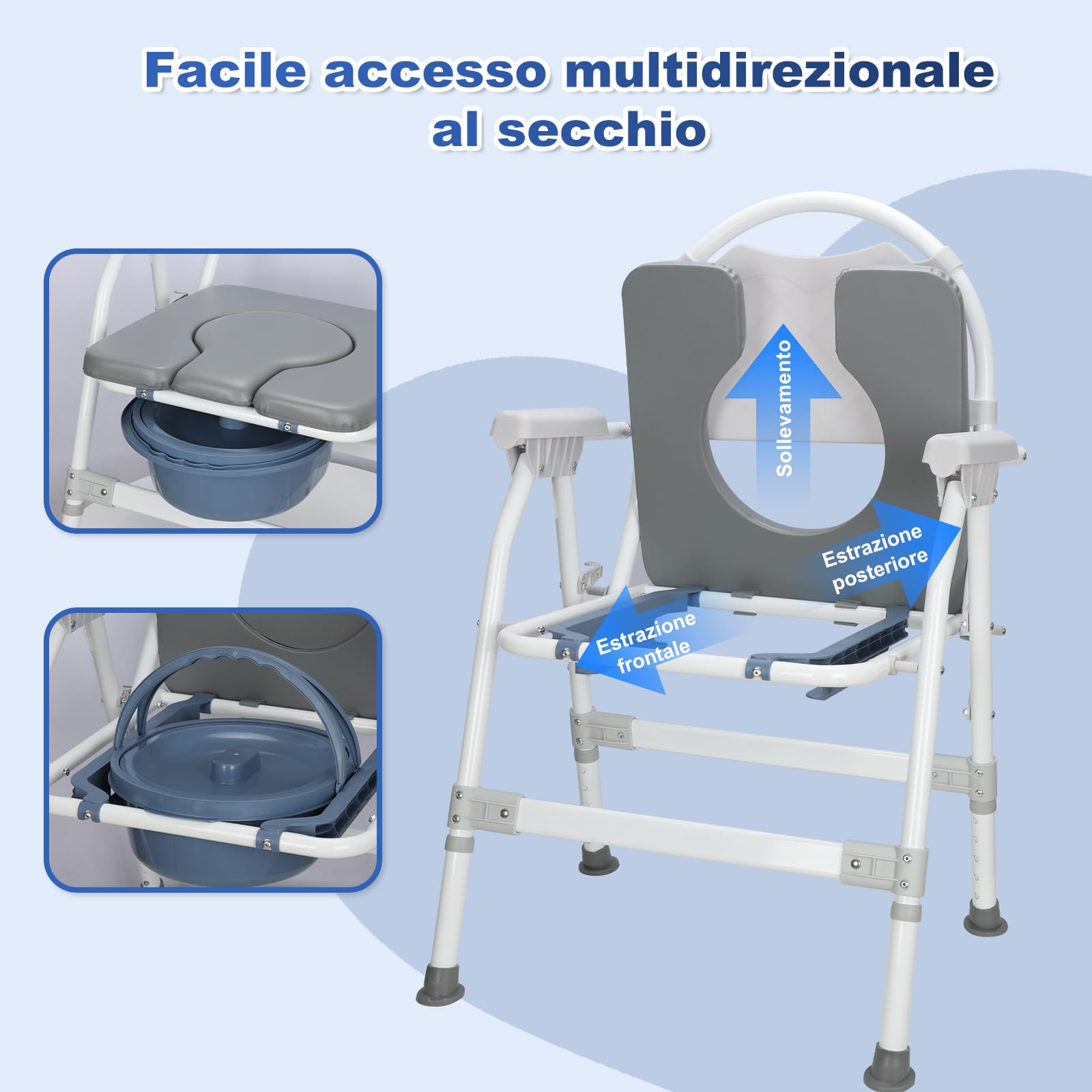supregear Sedia Da Toilette Pieghevole, Sgabello Da Bagno/doccia con Altezza Regolabile E Secchio Rimovibile, Seduta Imbottita E Meccanismo di Sicurezza, Comodino per Anziani, Disabili, Grigio