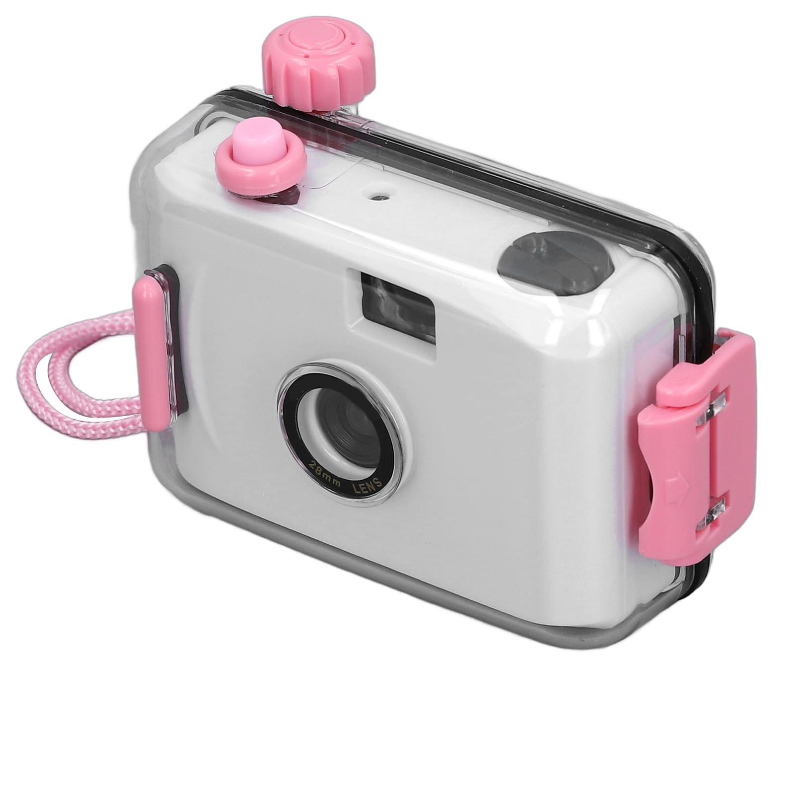 35mm Reusable Film Camera, Case, Shutter Speed 1/100s F/9 28MM Lens, for Snorkeling, Swimming, Waterfalls (White and)