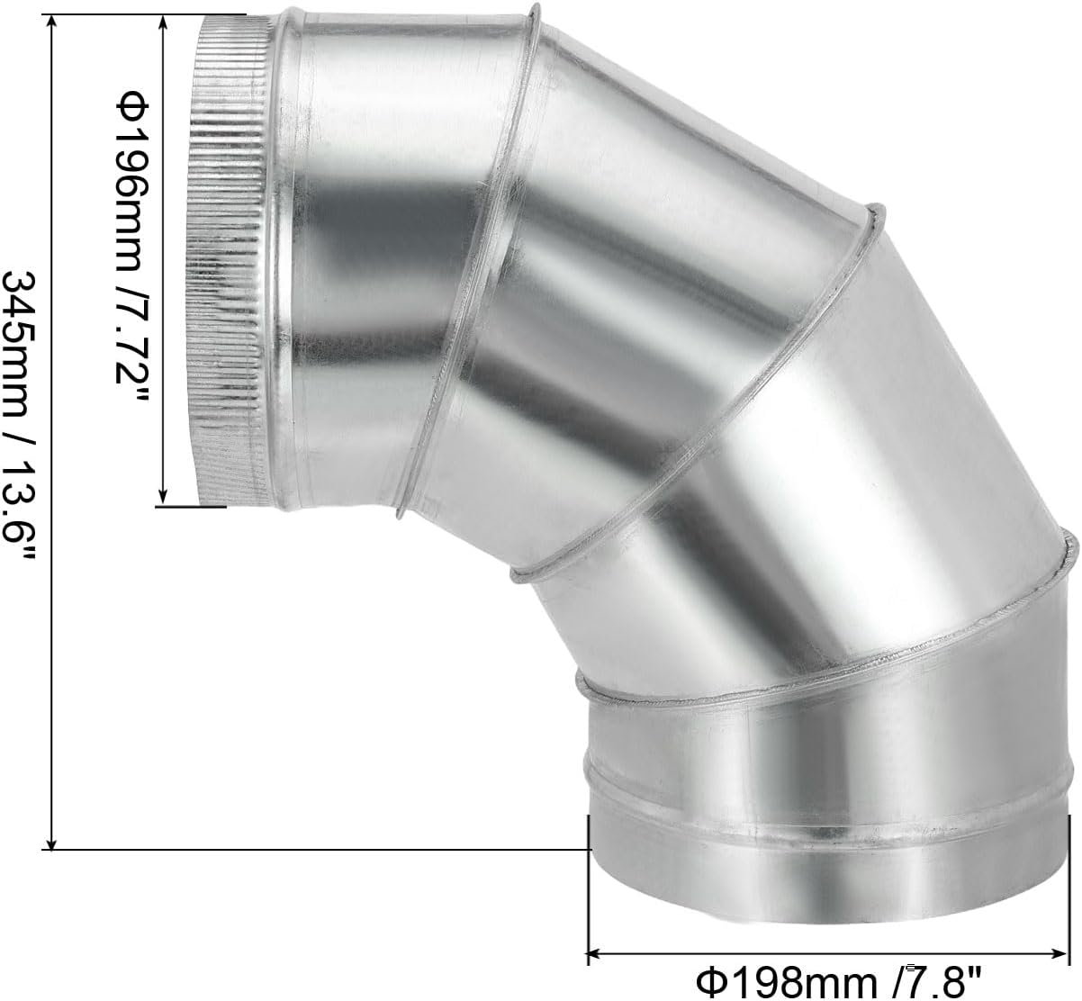PATIKIL 8" OD 90 Degree Elbow Duct Pipe Connector, HVAC Ventilation Chimney Flue Tube Connector Galvanized Iron Adapter Crimped for Vent Exhaust Stovepipe