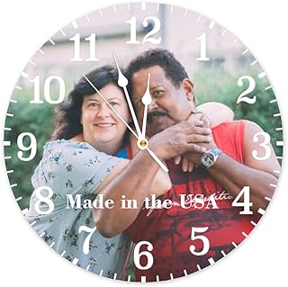 Personalized Rustic Non-Ticking Wood Clock Add Your Photo Text Image Logo Custom Round Wooden Clock for Wall 12 Inch Farmhouse Home Decor for Bedroom Living Room Kitchen Gift Idea