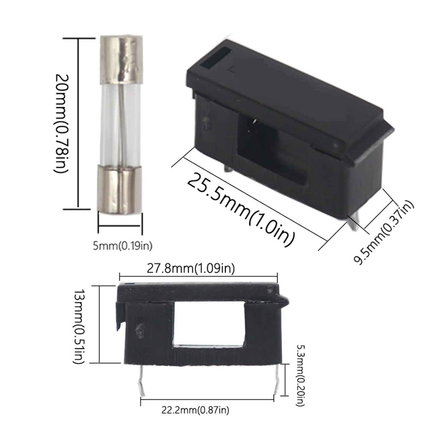 【30-10個】B/L/X-A 5*20MM ブラックガラスヒューズフィクサー 5*20 保険チューブ アウトレットヒューズホルダー