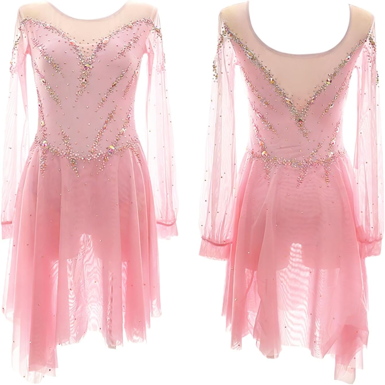 Ice Skating Dress Long Sleeve Customizable Competition Dance Outfits Girls Breathable Twirling Uniforms