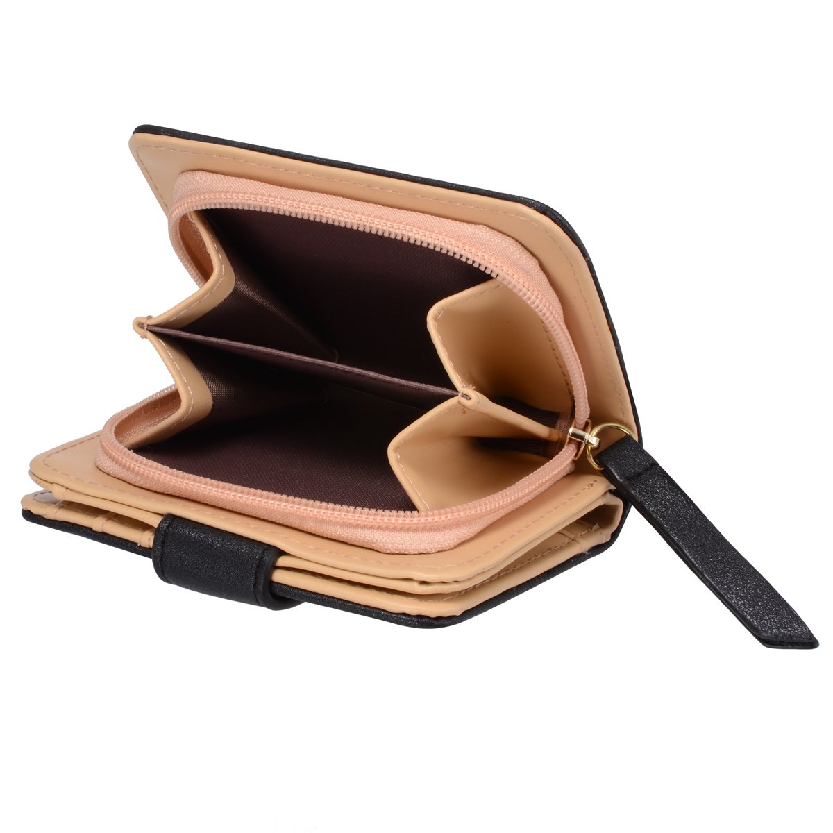 Women's Short Leaf Bifold Wallet Leather Hollow Card Holder Purse Clutch Handbag (Coffee)