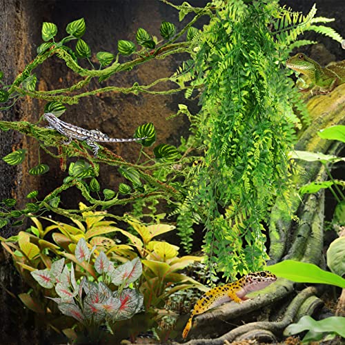 Pietypet Reptile Plants, Terrarium Hanging Plant Vines Artificial Leaves Reptile Hide, Leopard Gecko Tank Accessories, Terrarium Decorations For Bearded Dragon Lizard Snake Geckos Chameleon #TOP6