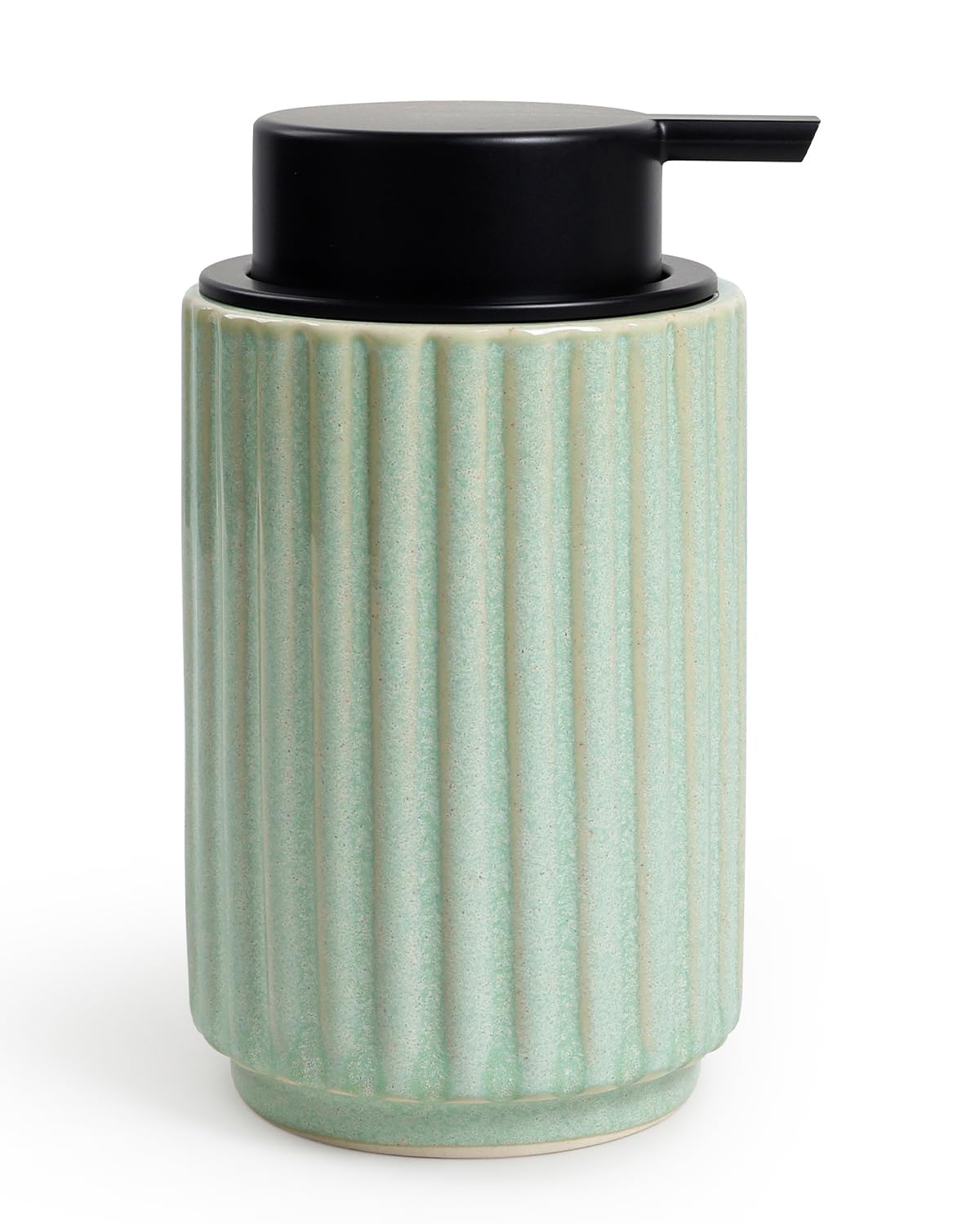Ceramic Liquid Soap Dispenser 310ml Green Refillable with Wide Pump Head for Bathroom Kitchen Countertop Modern Wave Design